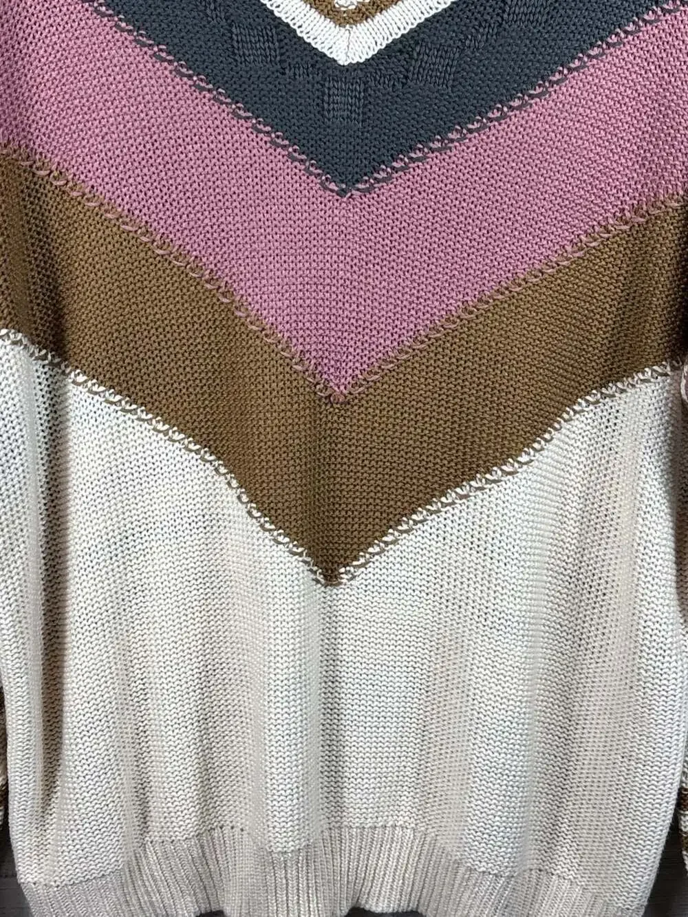 Like Love Striped V-Neck Oversized Sweater Multi-Color Chevron Size L